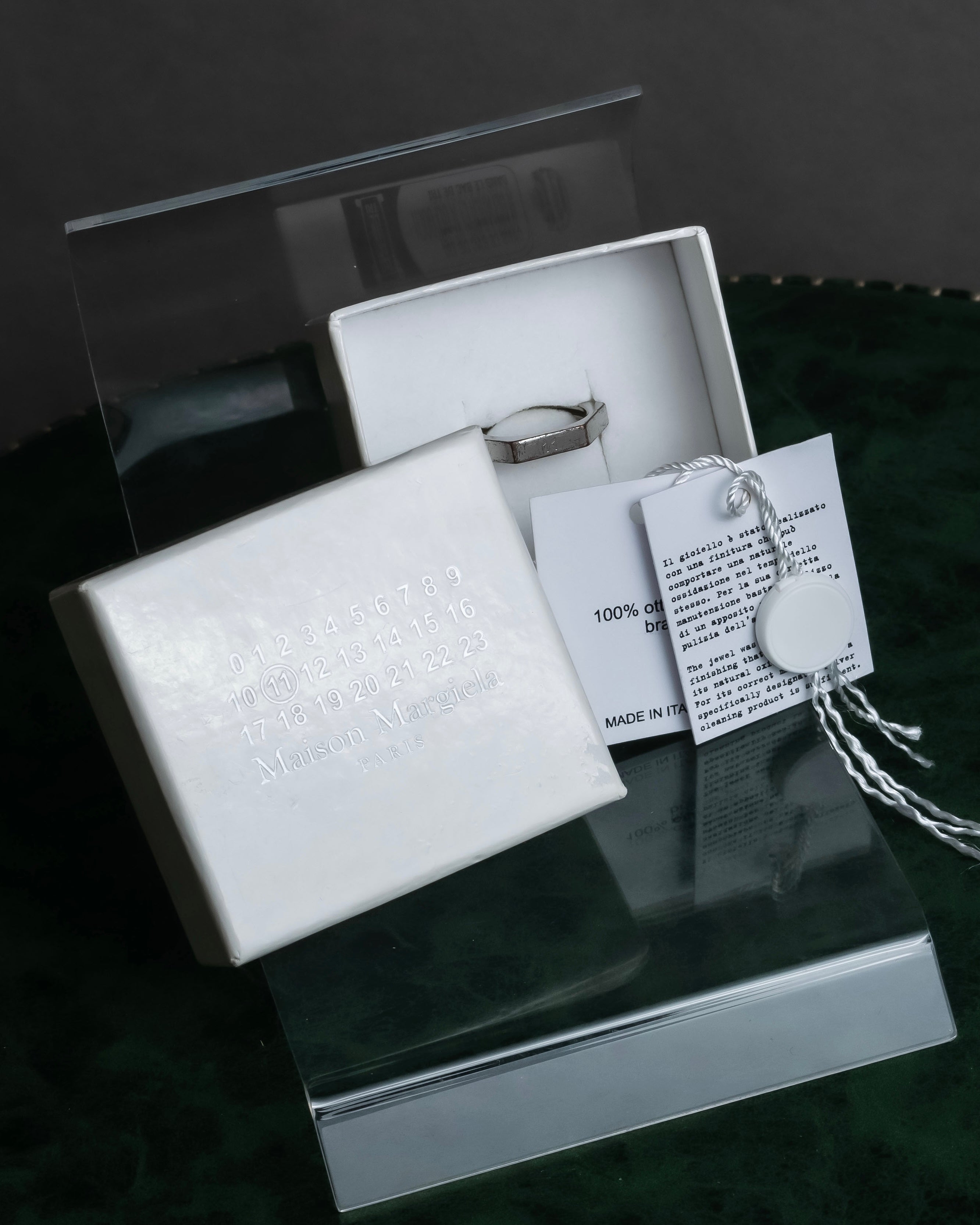 "MAISON MARGIELA" Numbered logo engraved hexagonal silver ring