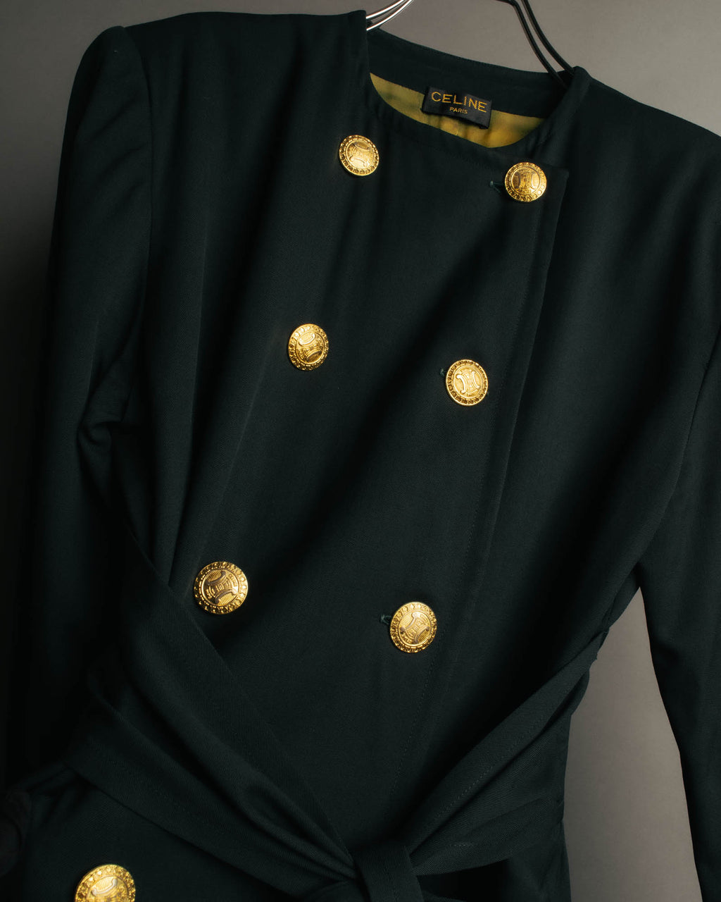 –SPECIAL– "CELINE" 80's Elegant belted double breasted long coat