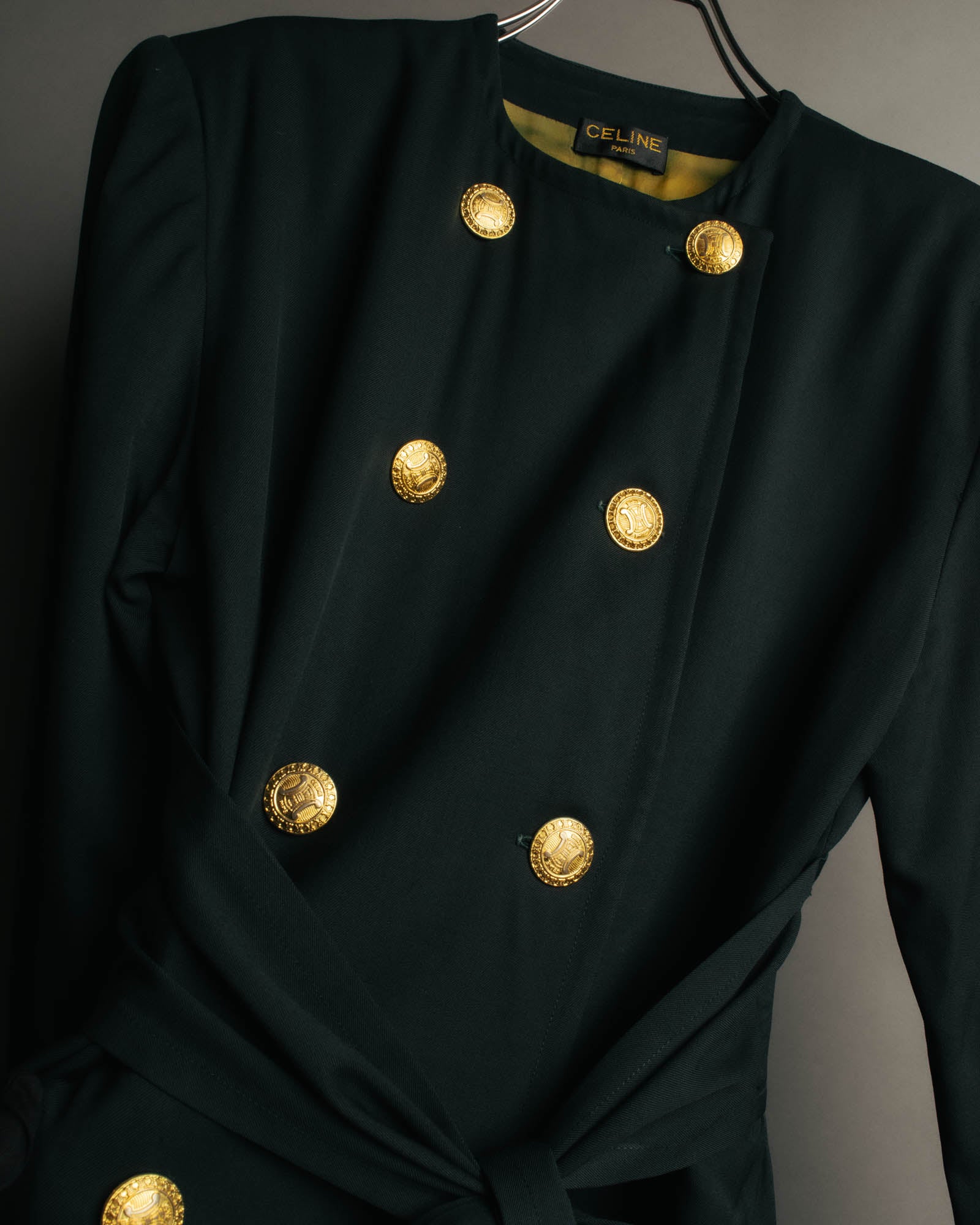 –SPECIAL– "CELINE" 80's Elegant belted double breasted long coat