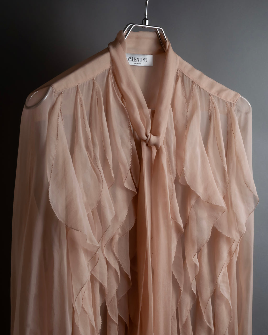 "VALENTINO" Ruffle detail sheer bowtie blouse