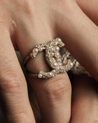 "CHANEL" Coco mark motif pearl strass design ring
