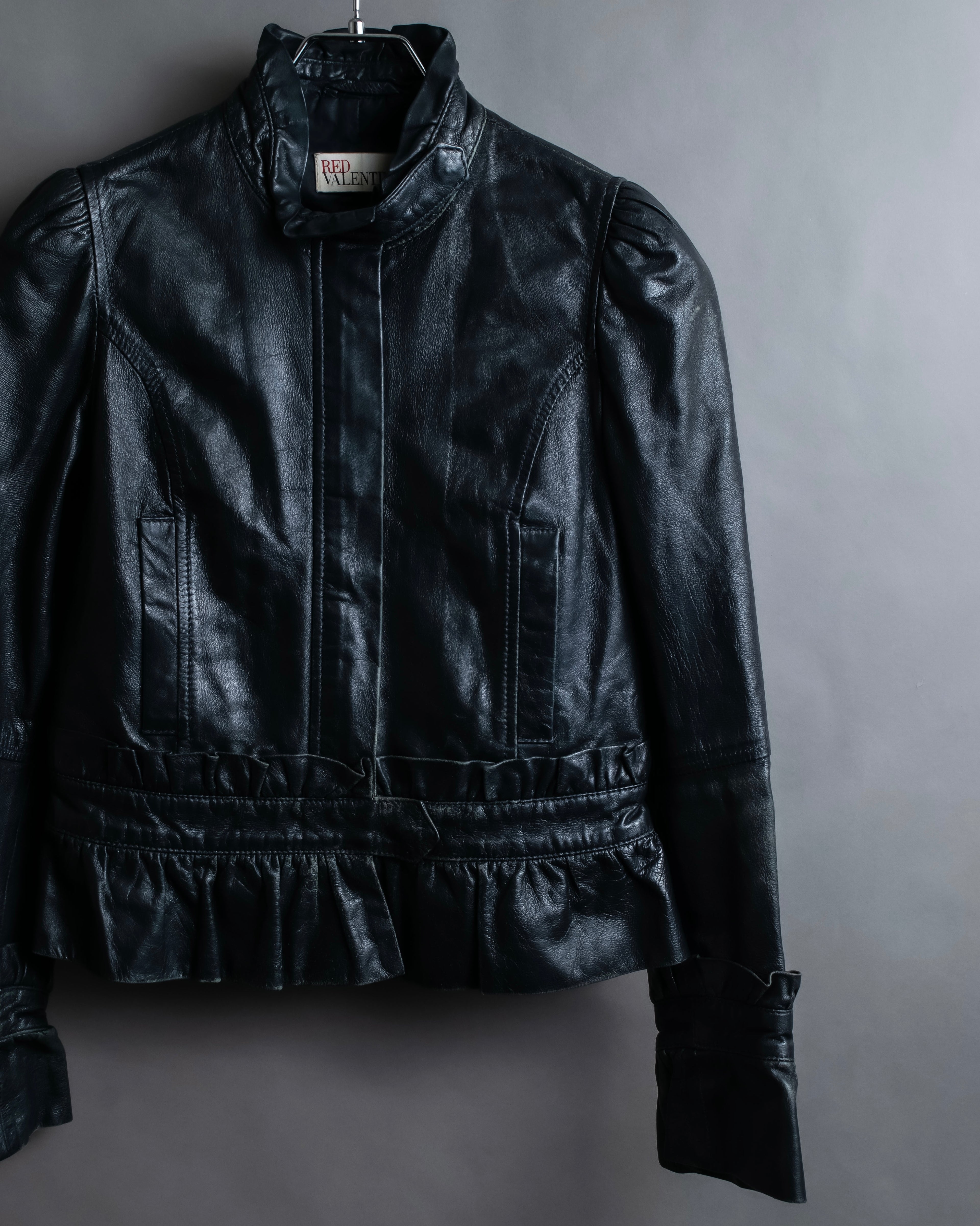 "RED VALENTINO" Gather design lamb leather jacket