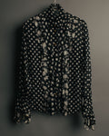 “GIANNI VERSACE COUTURE” 90’s Sheer mixed pattern ruffle blouse