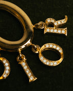 "Christian Dior" 90's-00's Gold tone logo charm pendant necklace