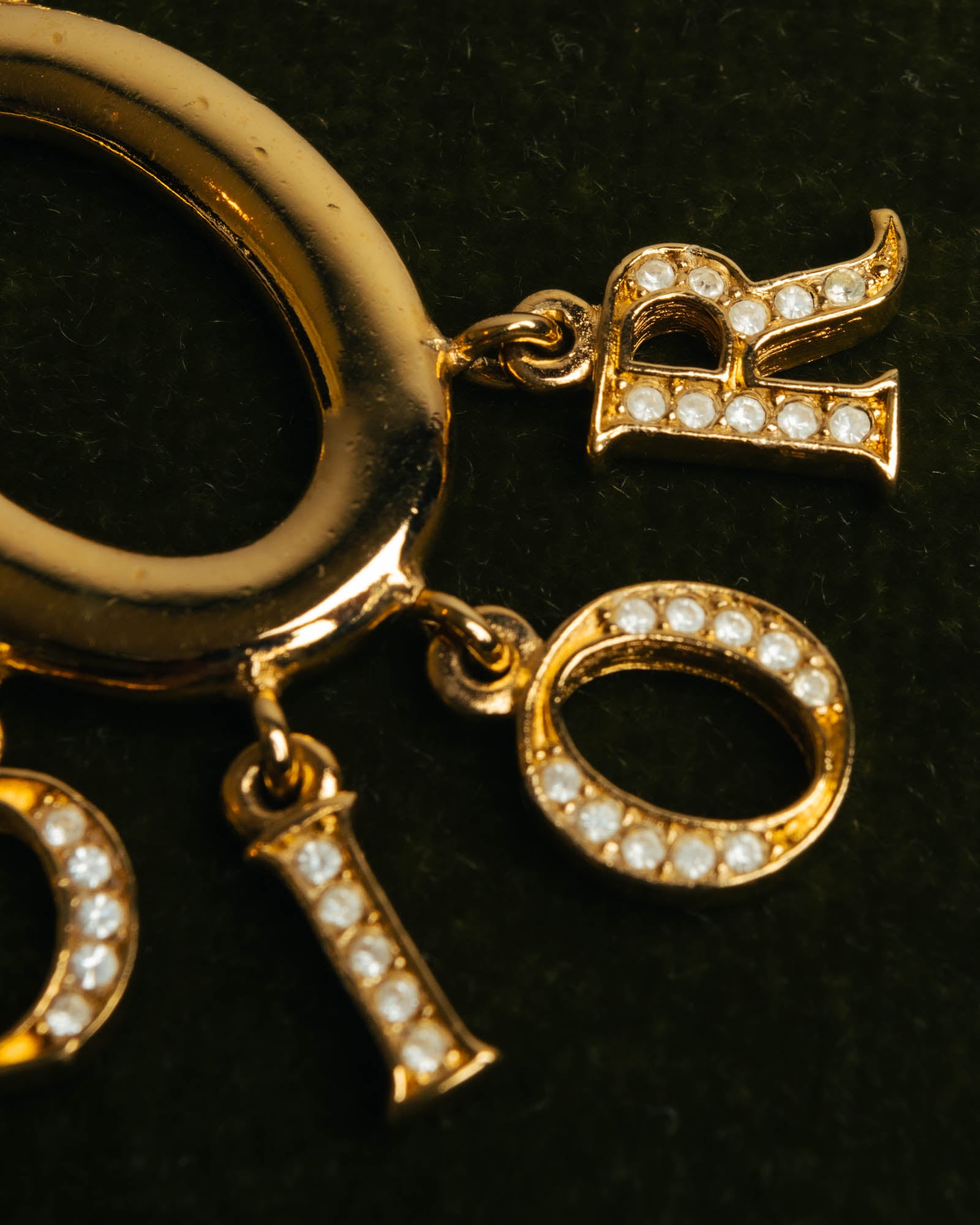 "Christian Dior" 90's-00's Gold tone logo charm pendant necklace