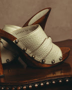 "GUCCI" 90's-00's Horsebit studded wood wedge mule sandals