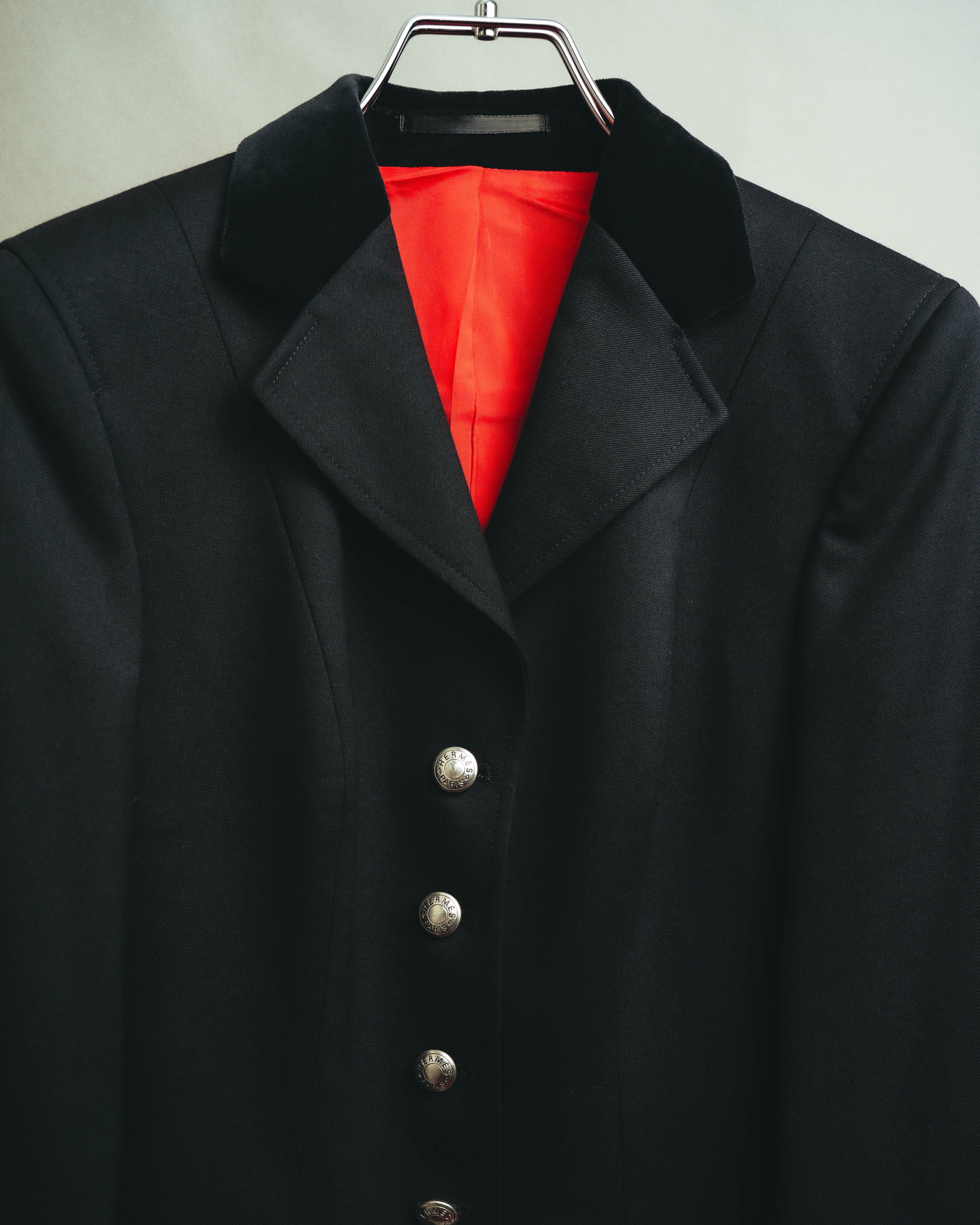 -SPECIAL- “HERMES” 00’s Technical wool equestrian jacket with red lining