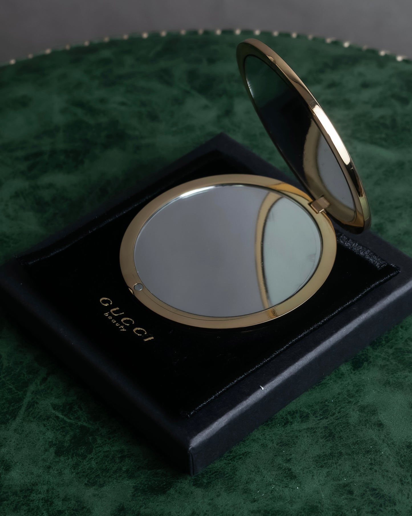 "GUCCI" Gold metal design logo engraved hand mirror