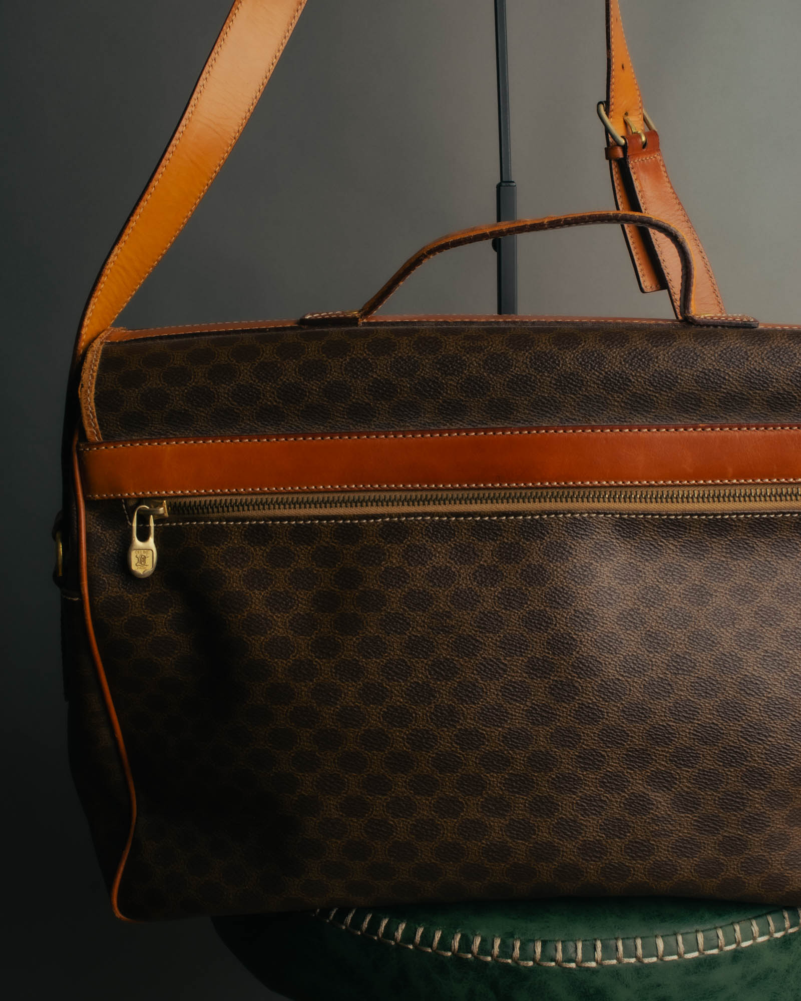 "CELINE" 80's-90's Macadam monogram pvc leather shoulder briefcase