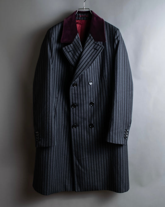 "GUCCI" Velour upper collar design thick stripe pattern chester coat