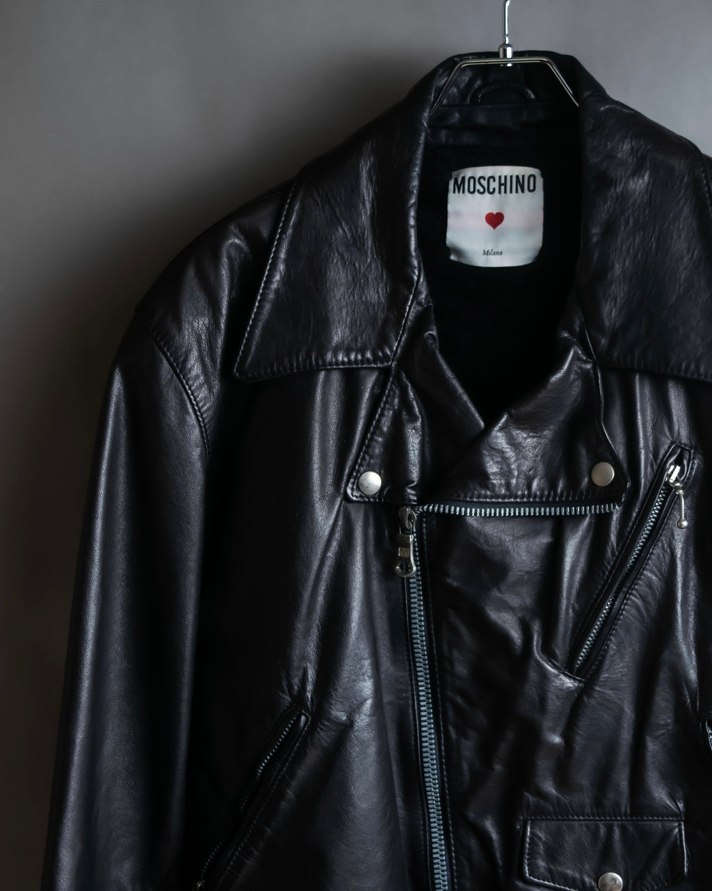 "MOSCHINO" Box silhouette leather double rider jacket