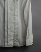 "CHANEL" Gold button design pleated white shirt