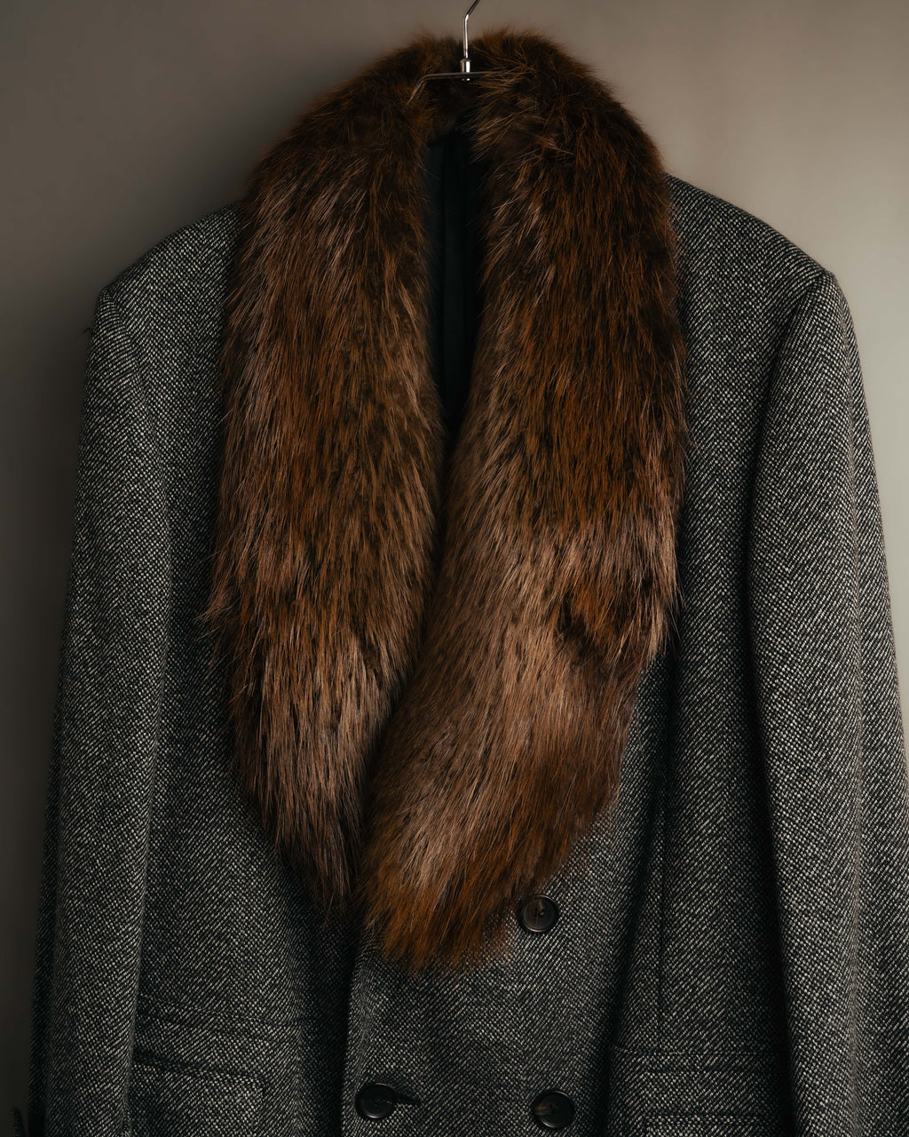 -SPECIAL- "GUCCI" 00's-10's Luxurious beaver fur-collar wool overcoat
