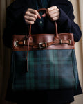"Ralph Lauren" Blackwatch check canvas leather combination bag