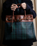 "Ralph Lauren" Blackwatch check canvas leather combination bag