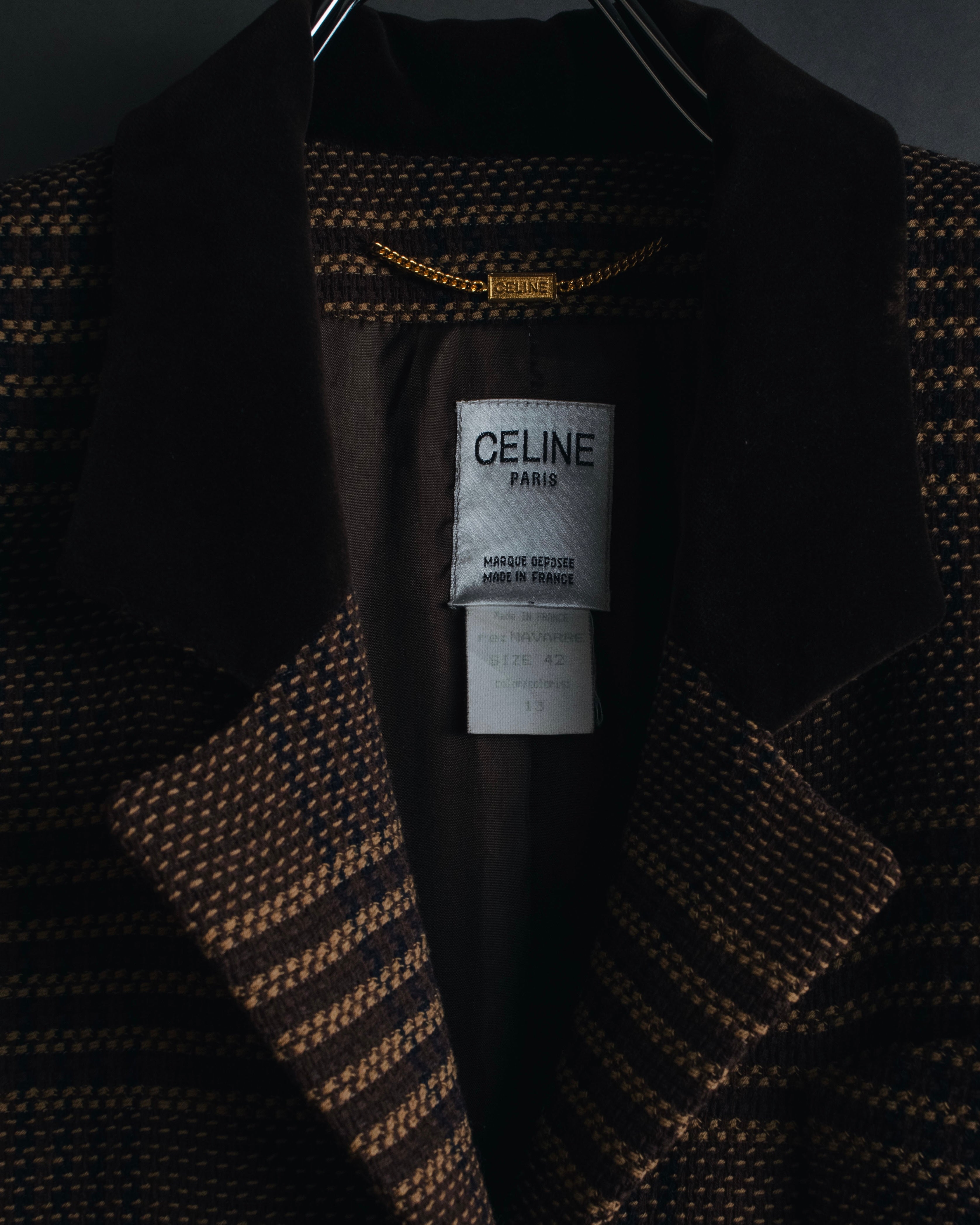"CELINE" Late 80s–Early 90s velvet-collar woven jacket