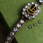 "GUCCI" Double G motif rhinestone leather bracelet