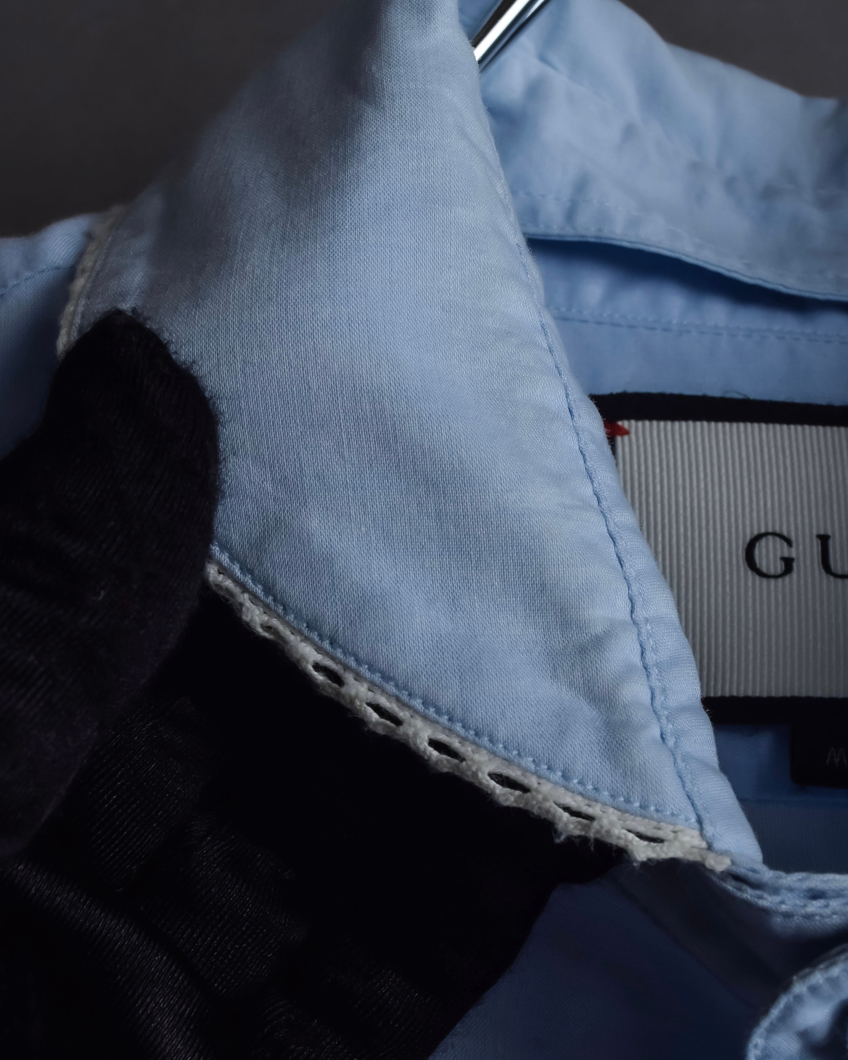 "GUCCI" Lace border design saxe blue shirt