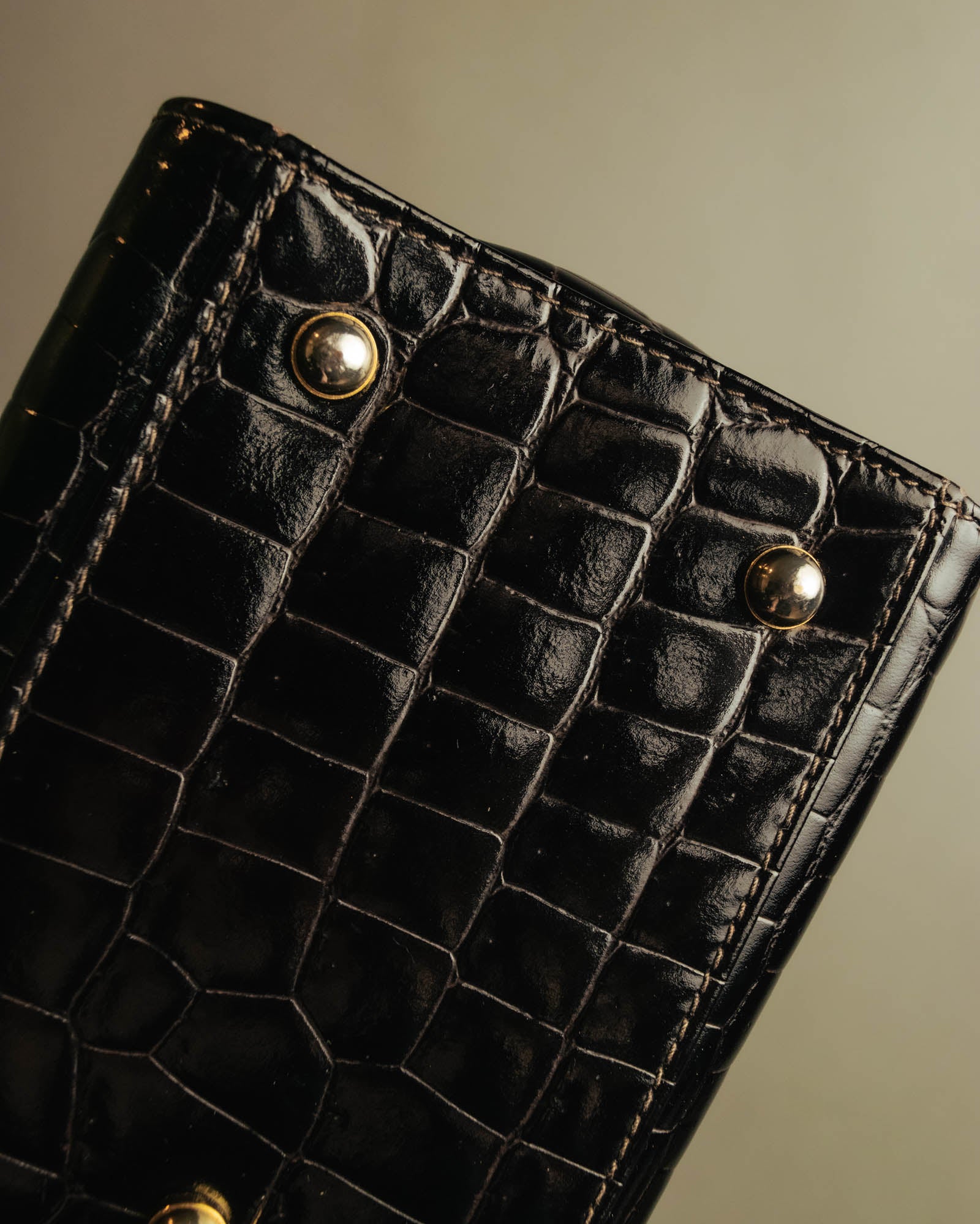 -SPECIAL- "TIFFANY & CO." 70's-80's Shiny crocodile top handle bag