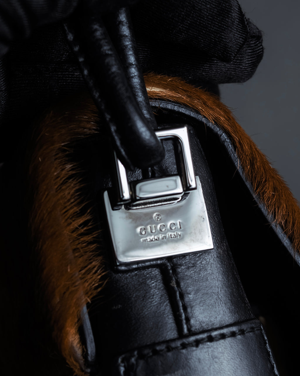 "GUCCI" Combination design hair calf leather bag