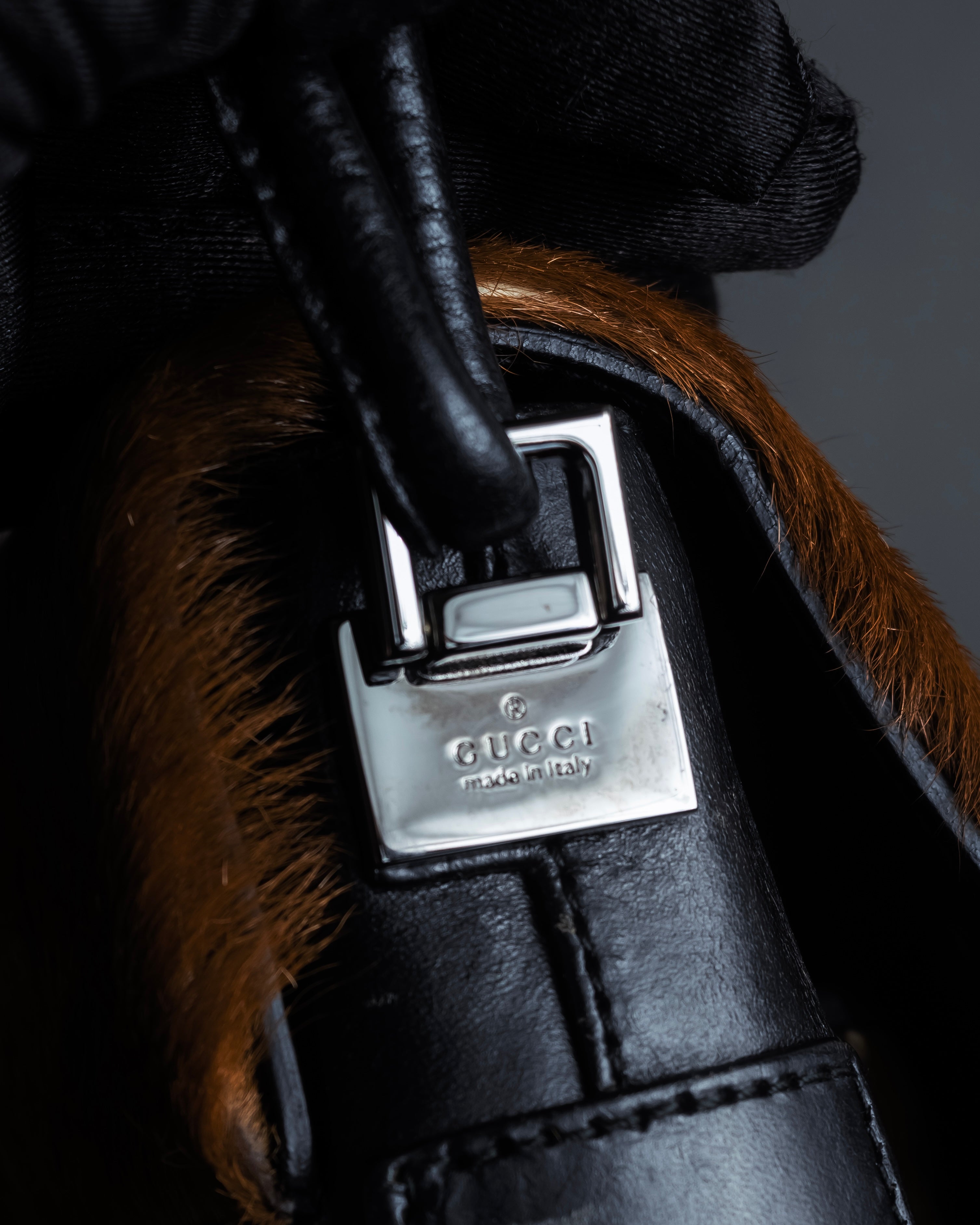 "GUCCI" Combination design hair calf leather bag
