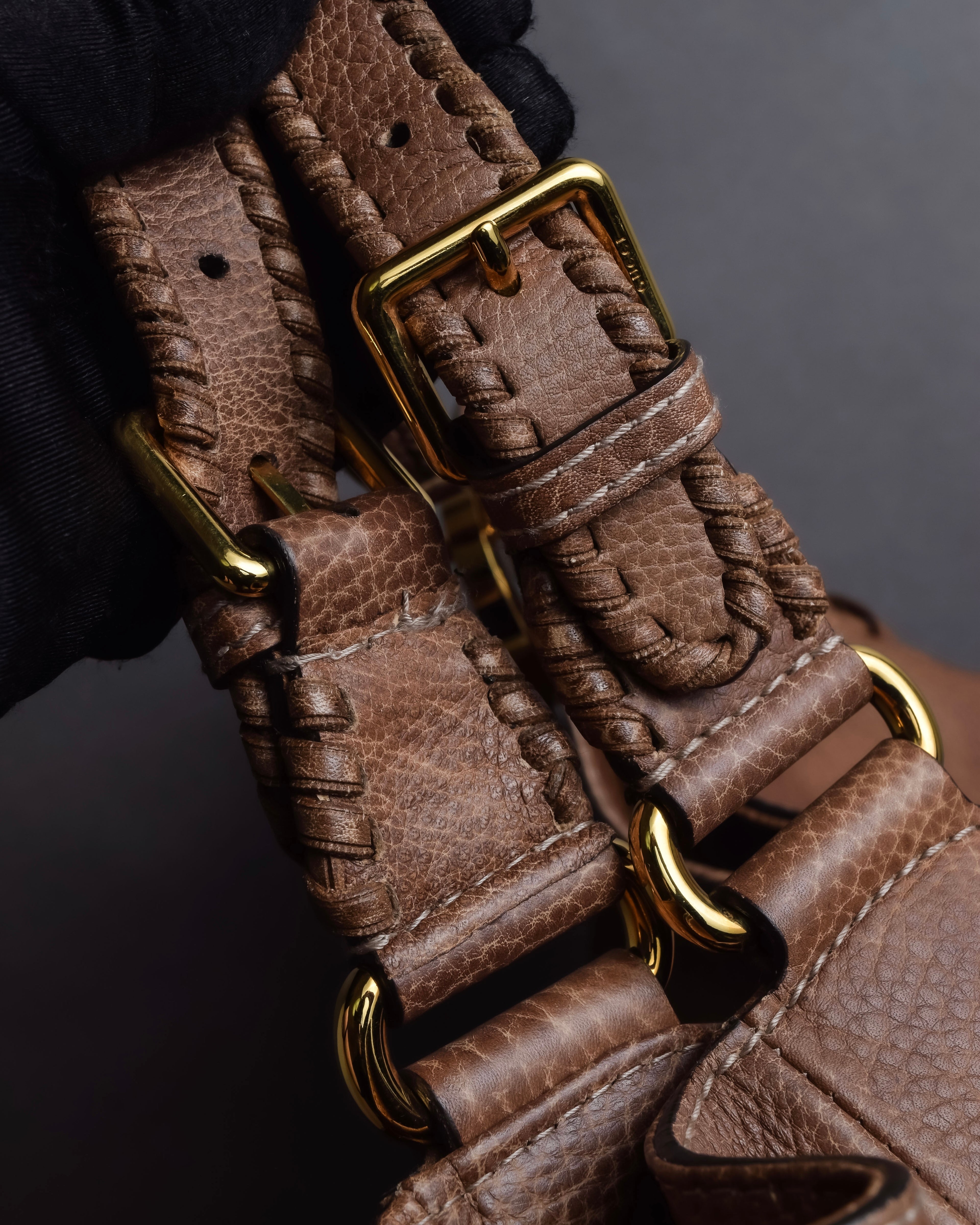 "GUCCI" Charlotte whipstitch hobo leather shoulder Bag