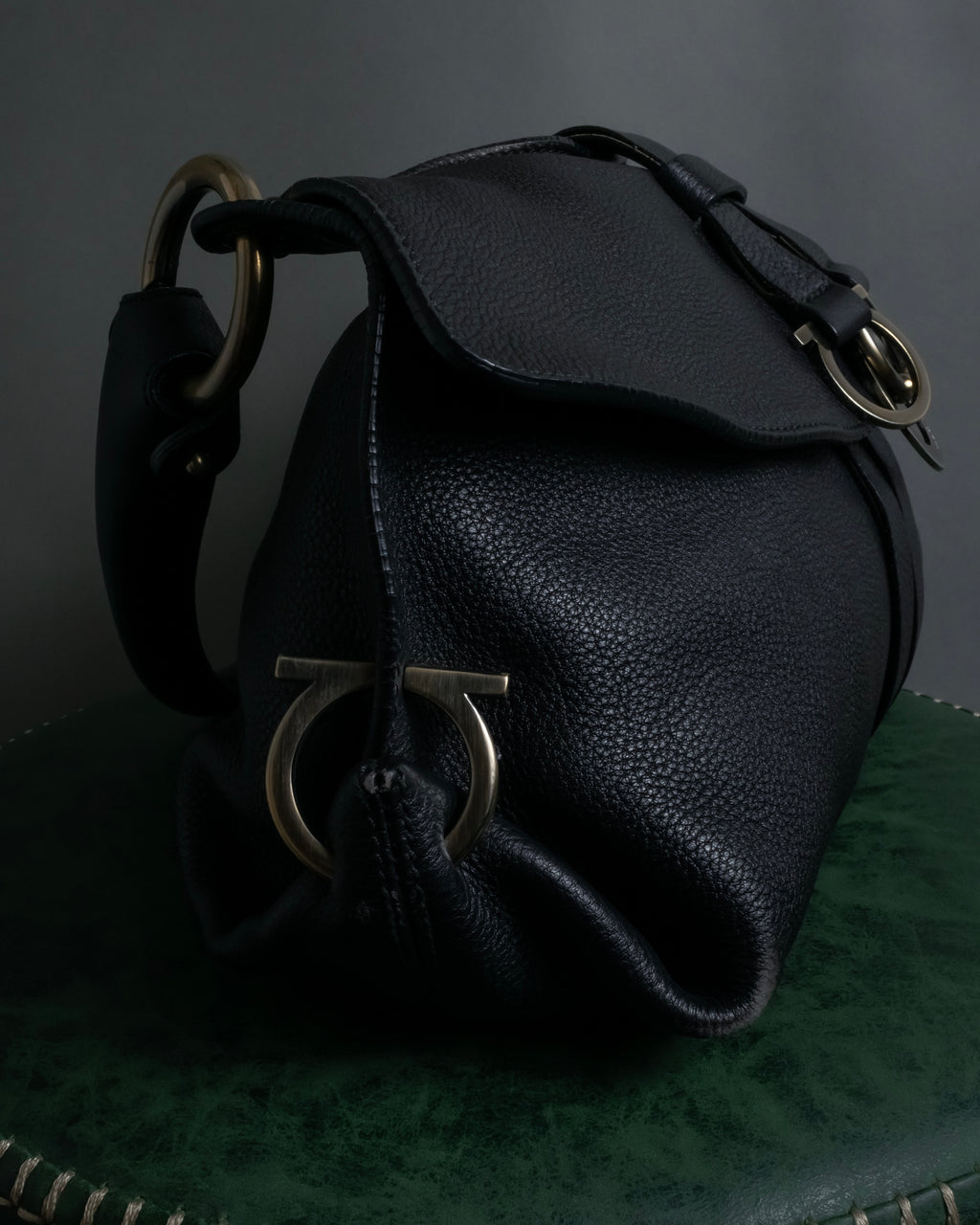 "Salvatore Ferragamo" Gancini reconstructed design shrink leather bag