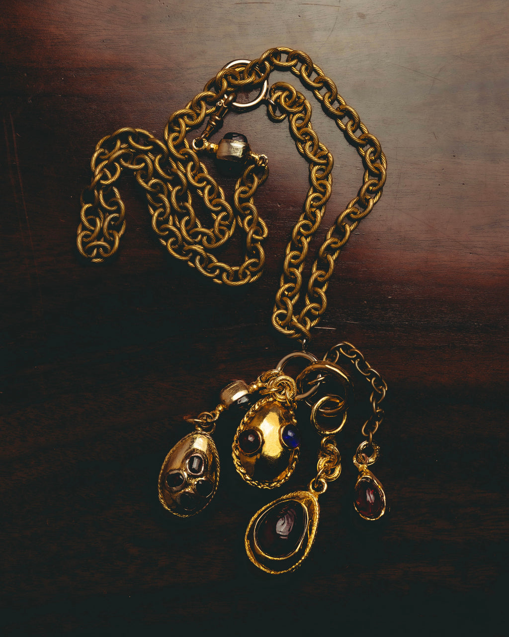 -SPECIAL - “CHANEL” 70’s-80’s Gripoix glass cabochon charm sautoir necklace