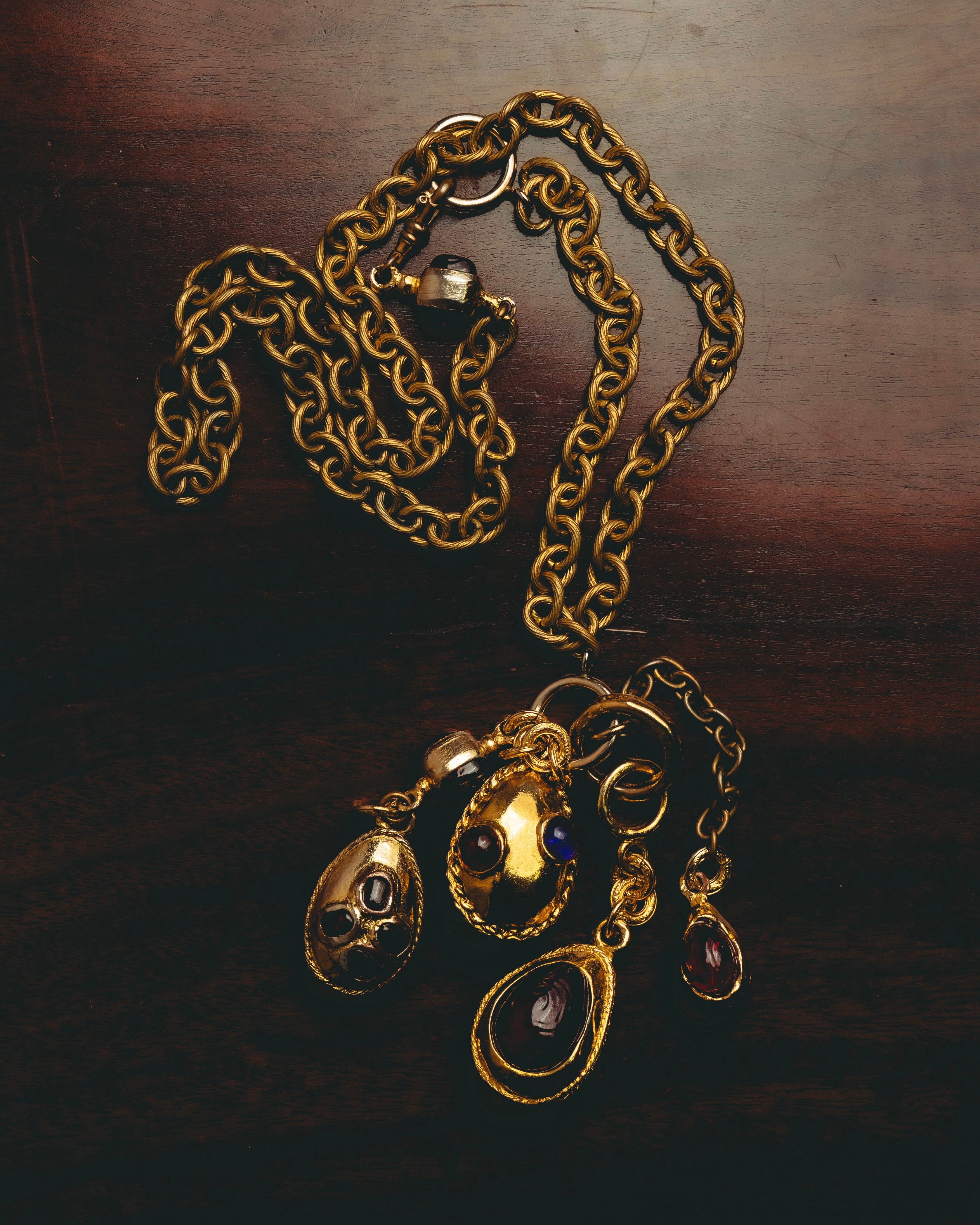 -SPECIAL - “CHANEL” 70’s-80’s Gripoix glass cabochon charm sautoir necklace