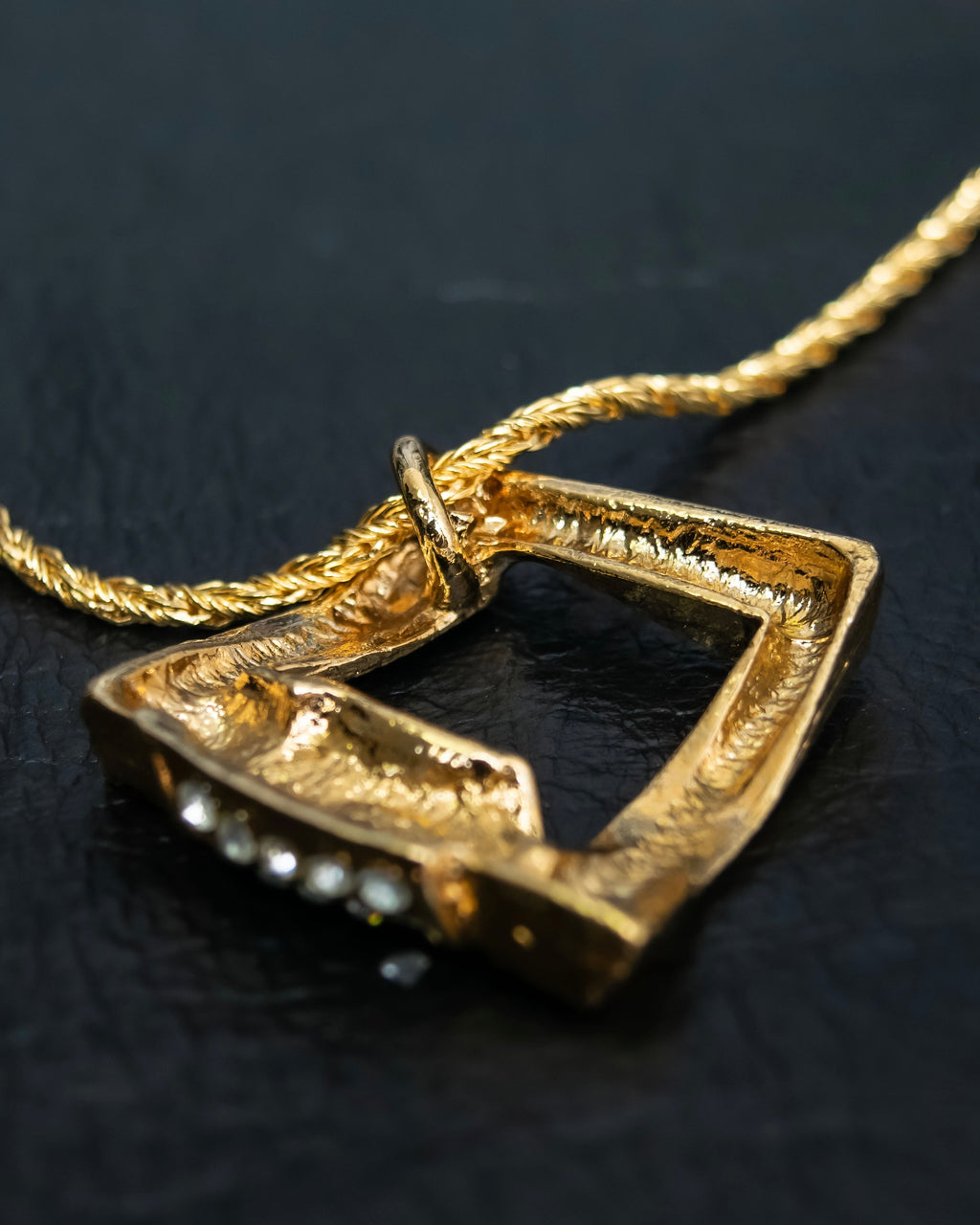 "YVES SAINT LAURENT" rhinestone motif gold necklace