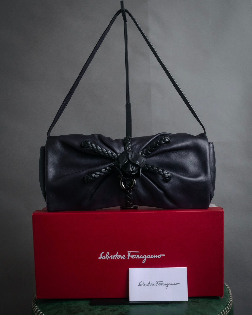 -SPECIAL- “Salvatore Ferragamo” 2010’s Floral leather draped shoulder bag