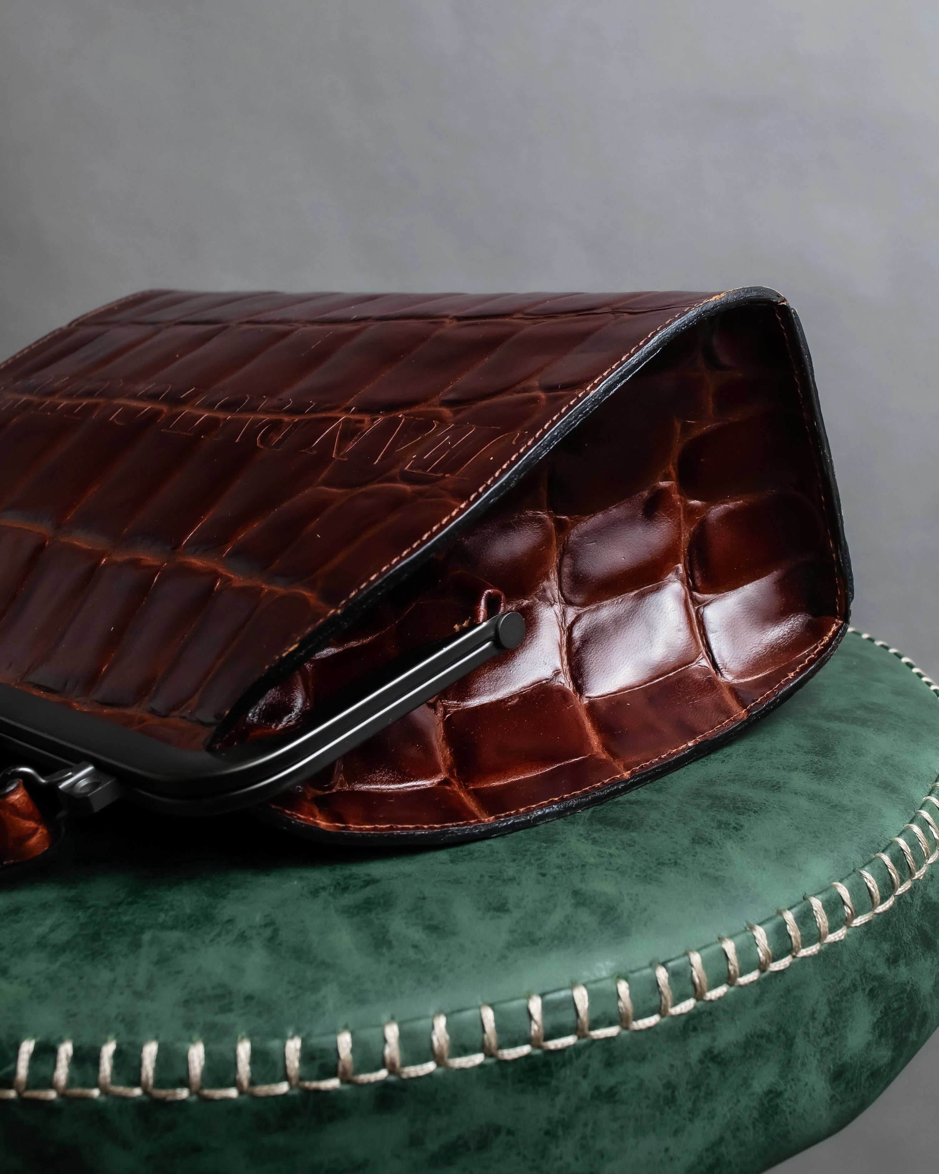 "JEAN PAUL GAULTIER" Logo engraved crocodile embossed 2way leather bag