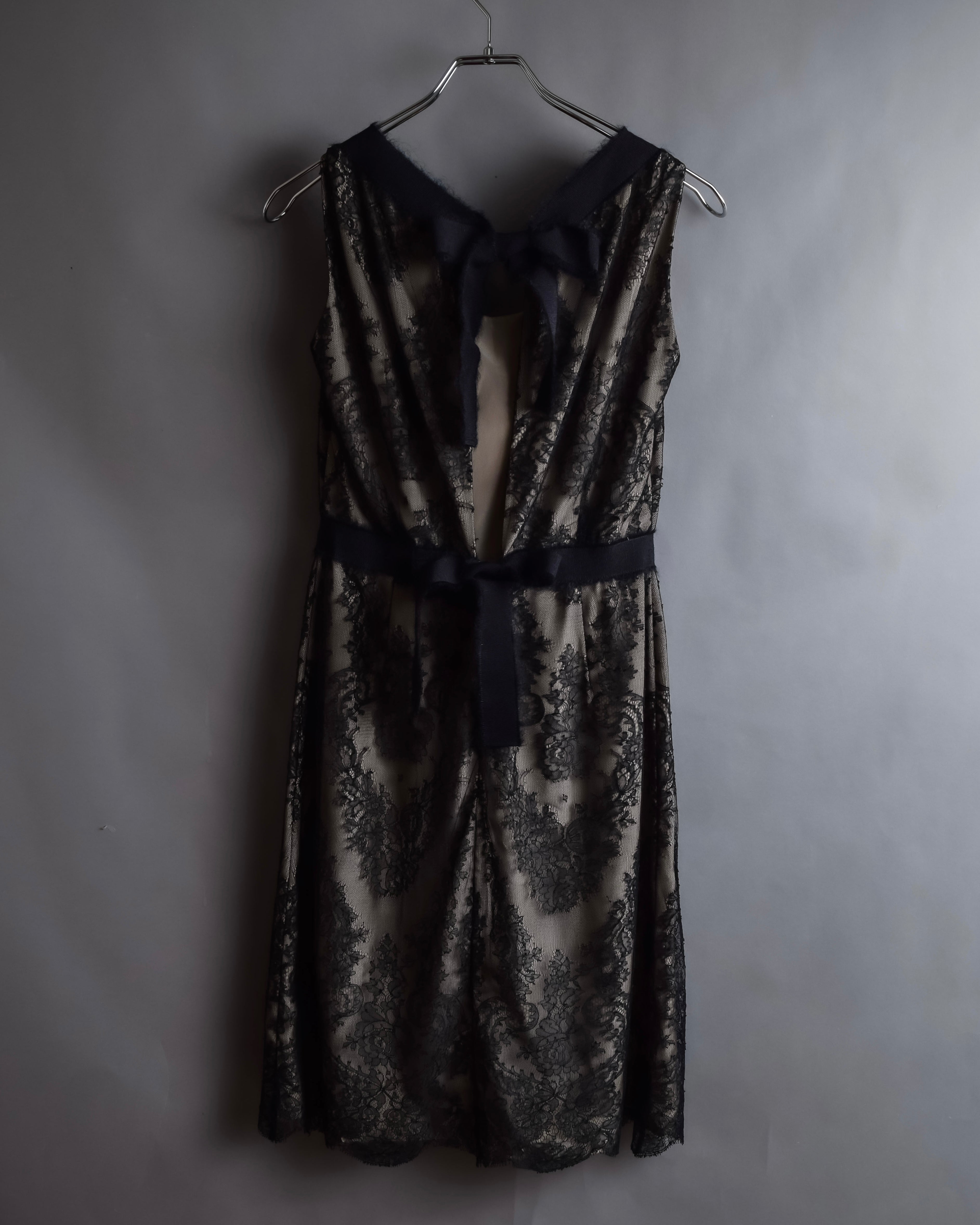 "VALENTINO" Lace layered ribbon design sleeveless dress