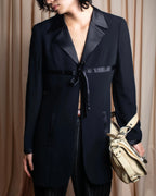 "Karl Lagerfeld" Front ribbon design separate fabric switching long tailored jacket