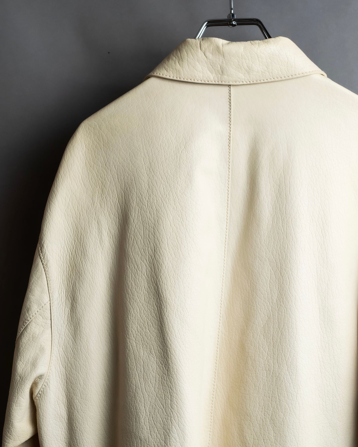 "LOEWE" 100% real leather off white color double zipper mid length coat