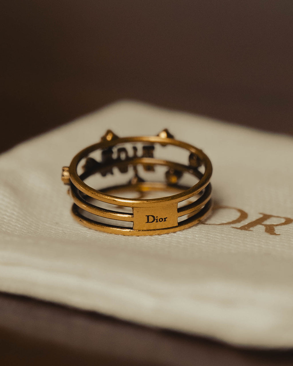 “Christian Dior” 00’s Crystal embellished Dior logo multi band ring