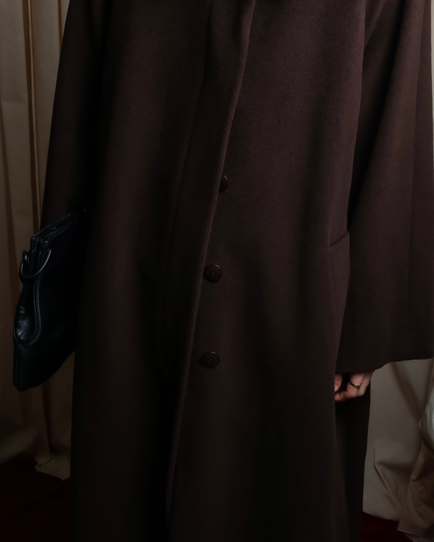 "BURBERRYS" Fly front deep brown soutien collar super long coat