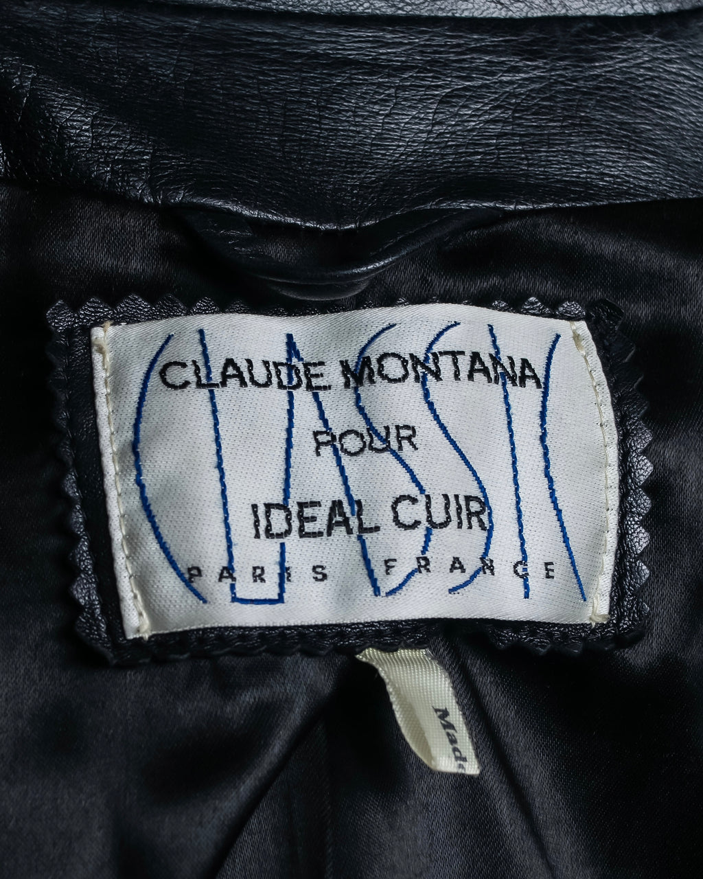 "Claude Montana" Drawcord detail stand-up collar leather blouson