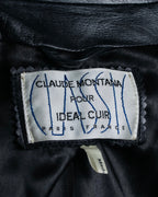 "Claude Montana" Drawcord detail stand-up collar leather blouson
