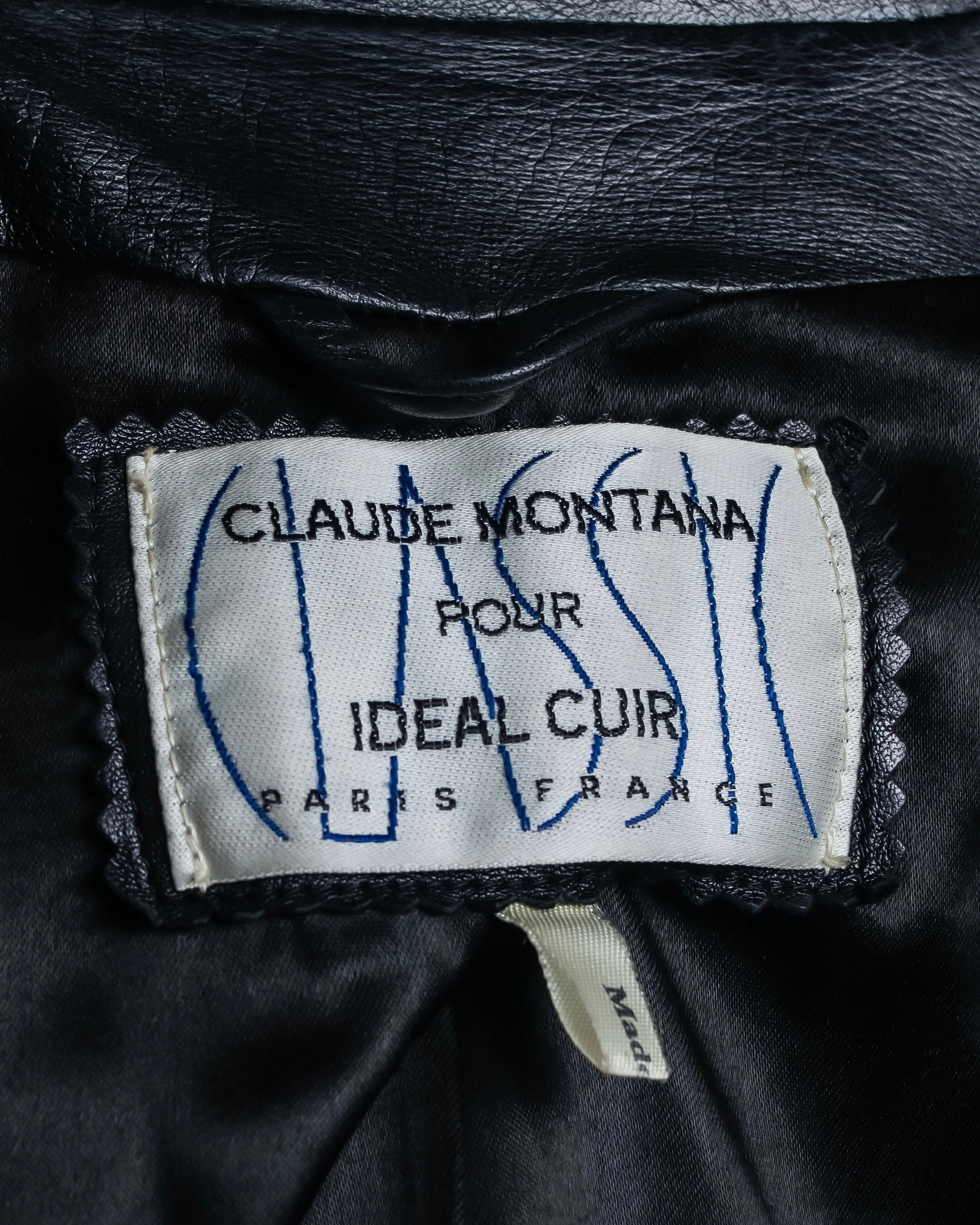 "Claude Montana" Drawcord detail stand-up collar leather blouson