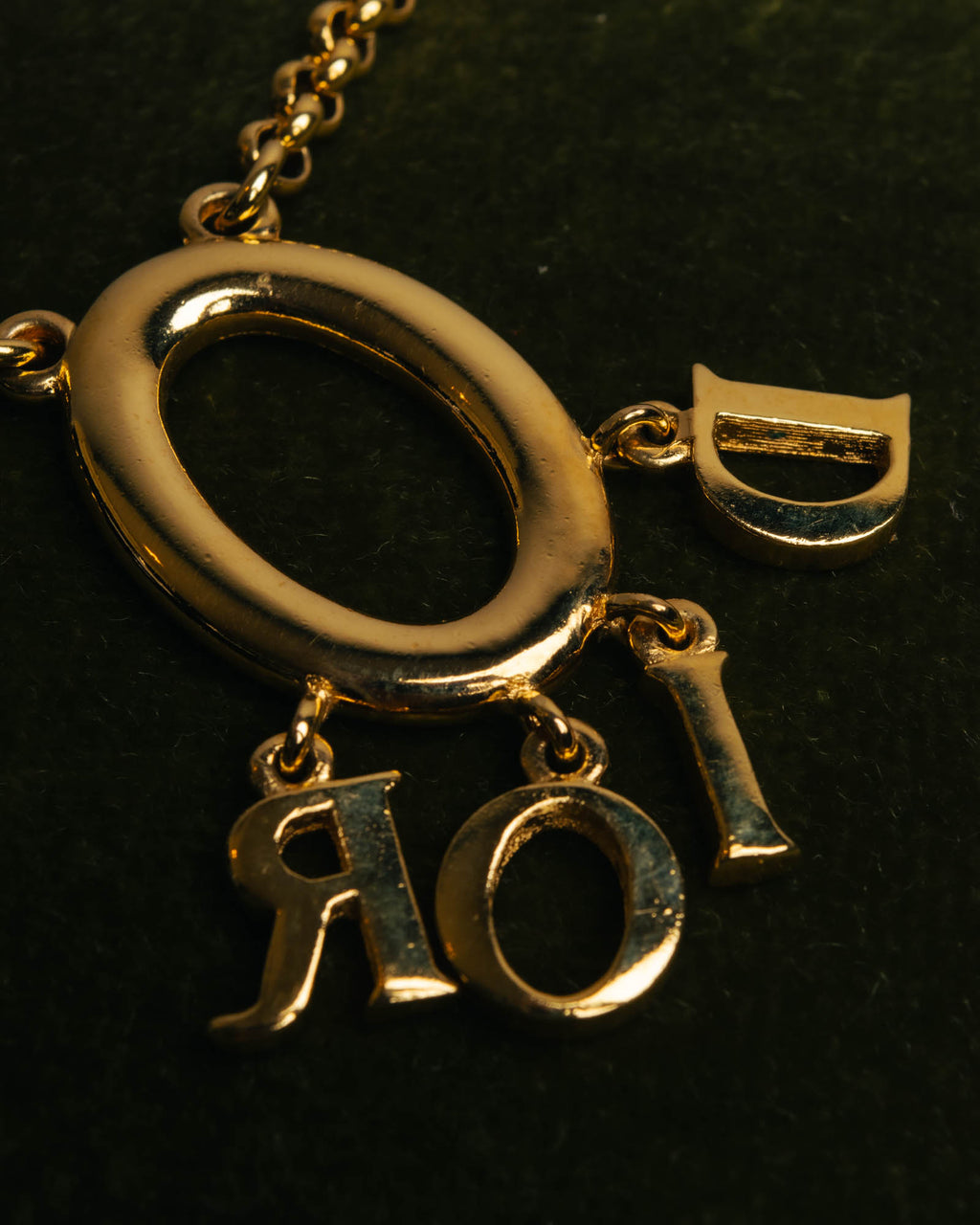 "Christian Dior" 90's-00's Gold tone logo charm pendant necklace
