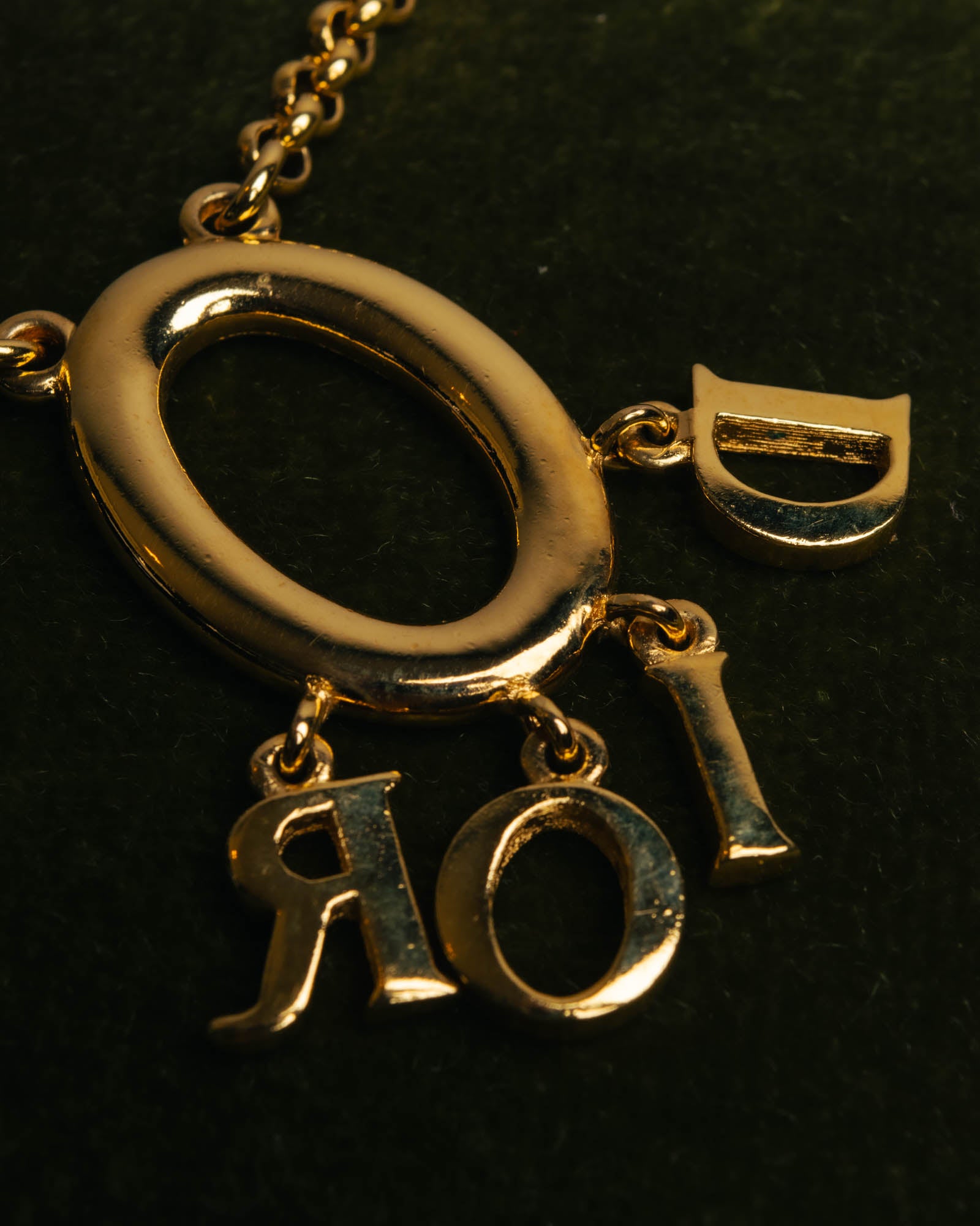 "Christian Dior" 90's-00's Gold tone logo charm pendant necklace