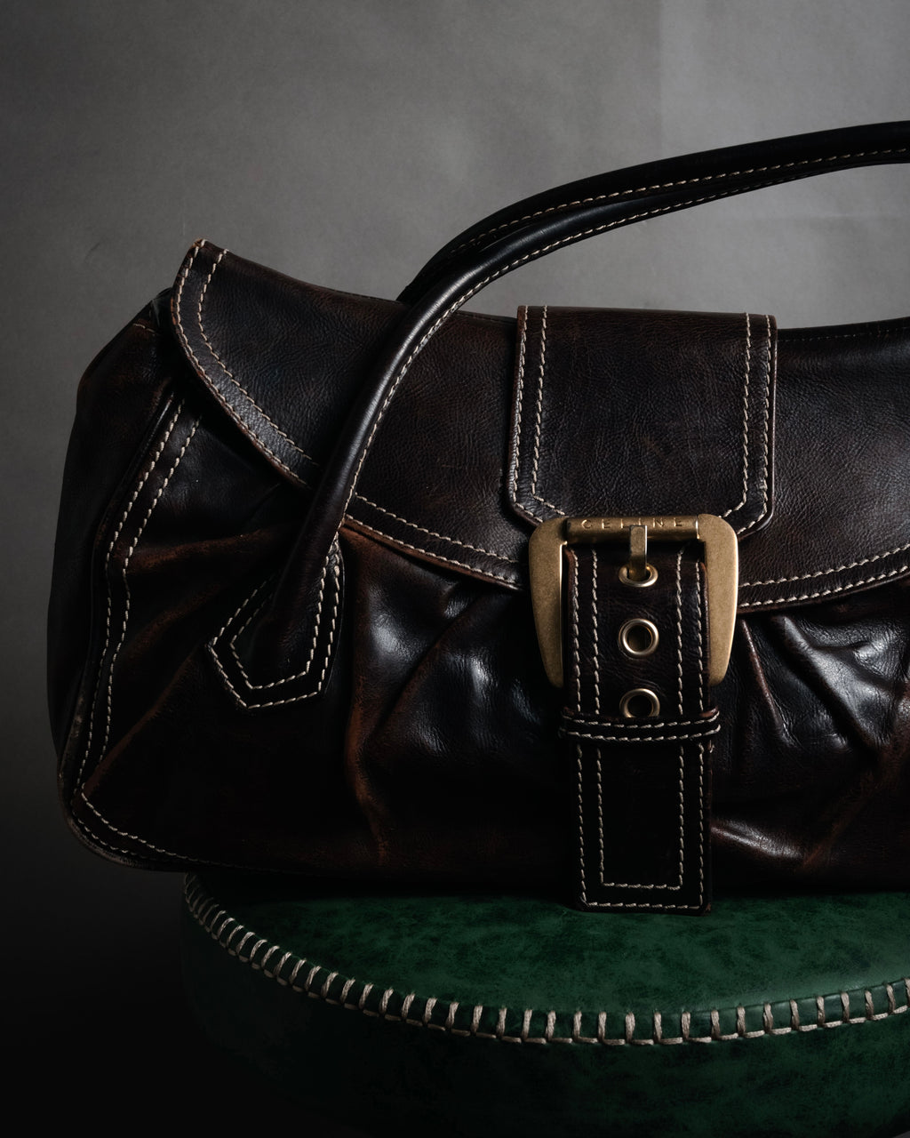 “CELINE” 00’s Buckled contrast stitch shoulder bag