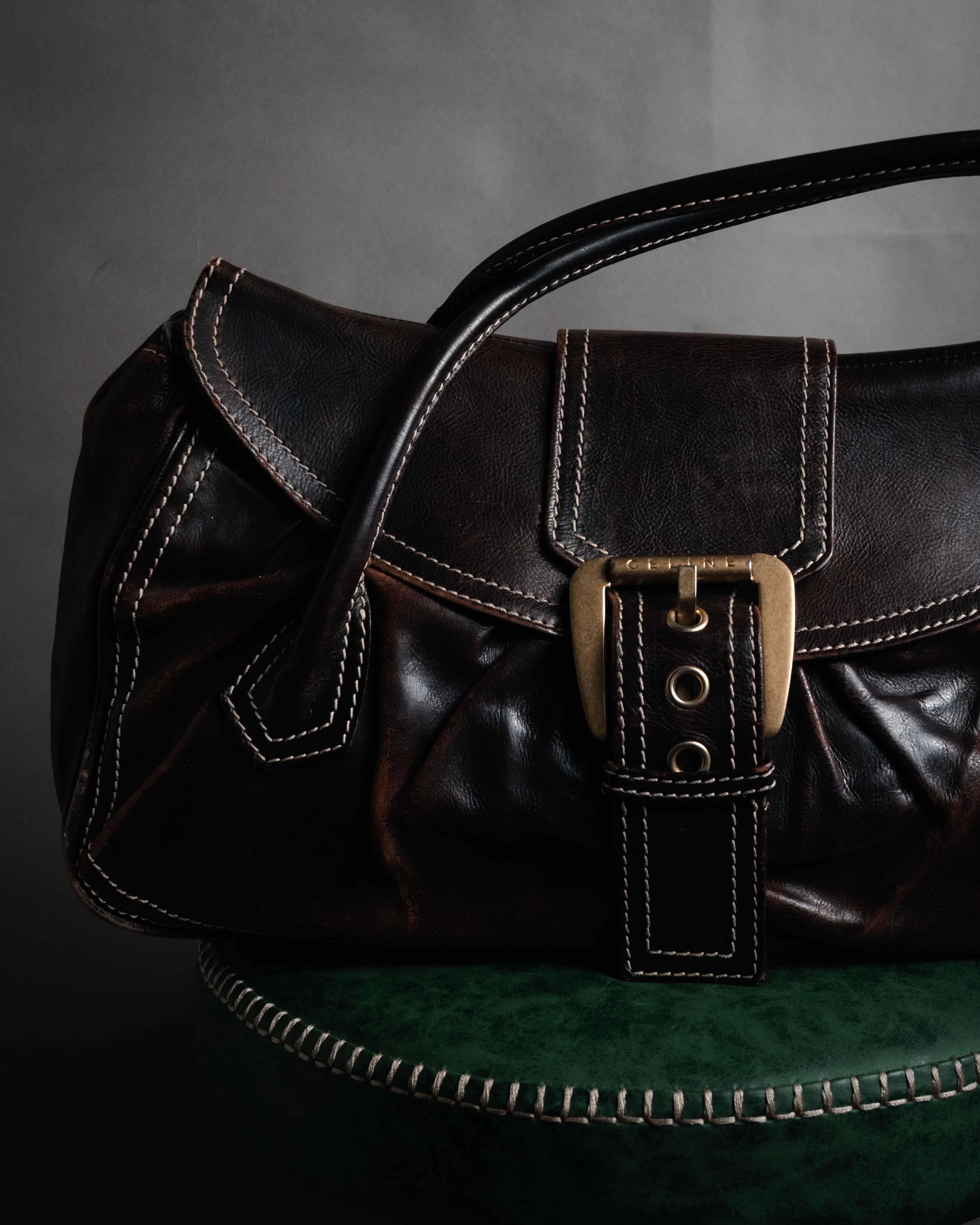 “CELINE” 00’s Buckled contrast stitch shoulder bag