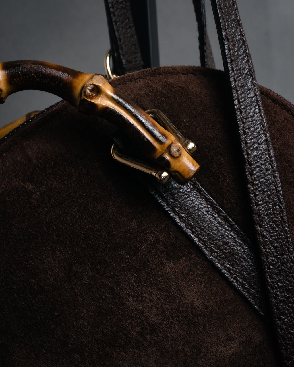 -SPECIAL- “GUCCI” 90’s bamboo handle suede half moon bag