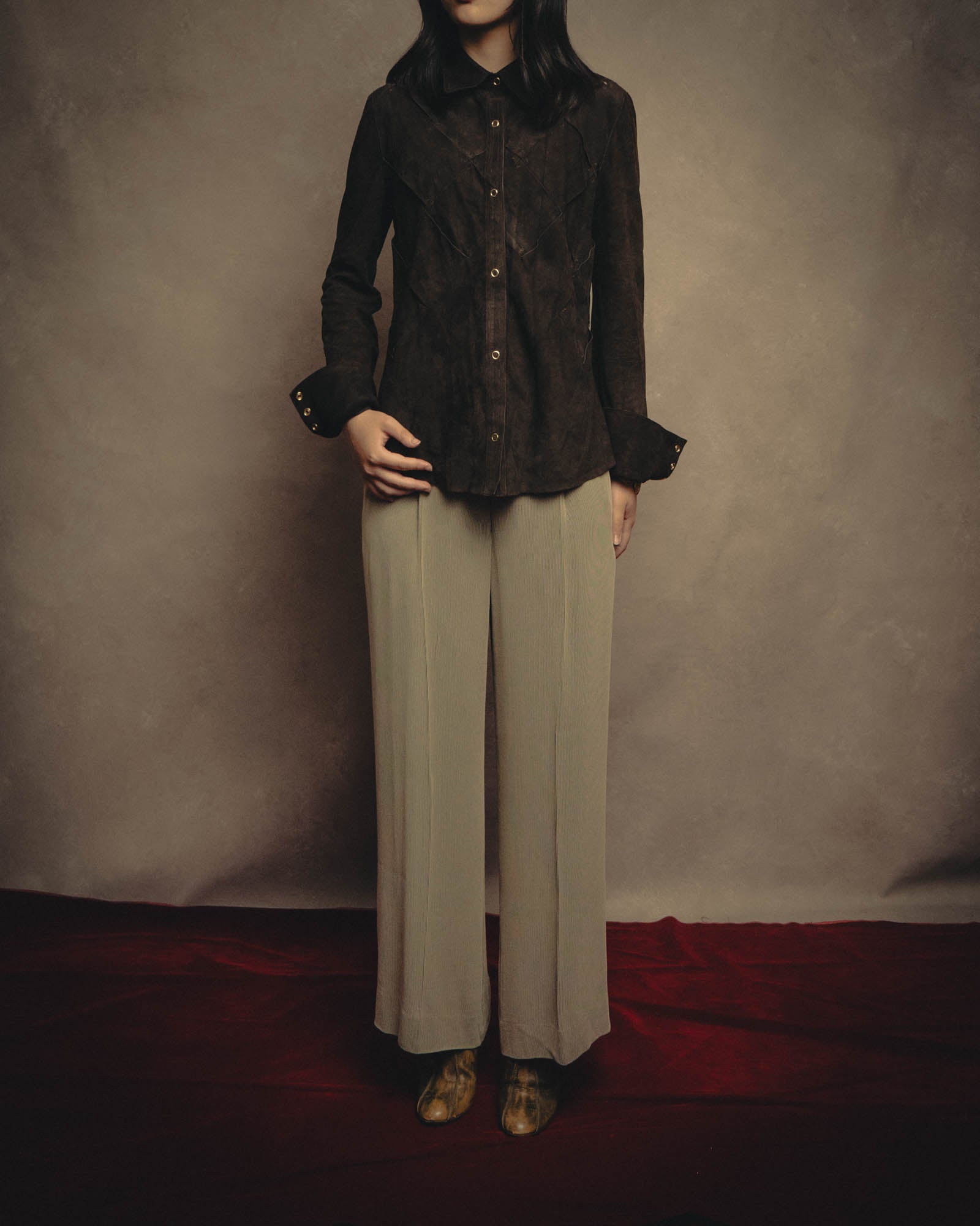 -SPECIAL- “BOTTEGA VENETA” 80’s-90’s Intrecciato suede leather shirt