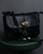 "YVES SAINT LAURENT" 80's-90's Wood toggle design pebbled leather bag