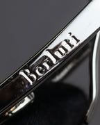 "Berluti" Patina finish curved buckle leather belt