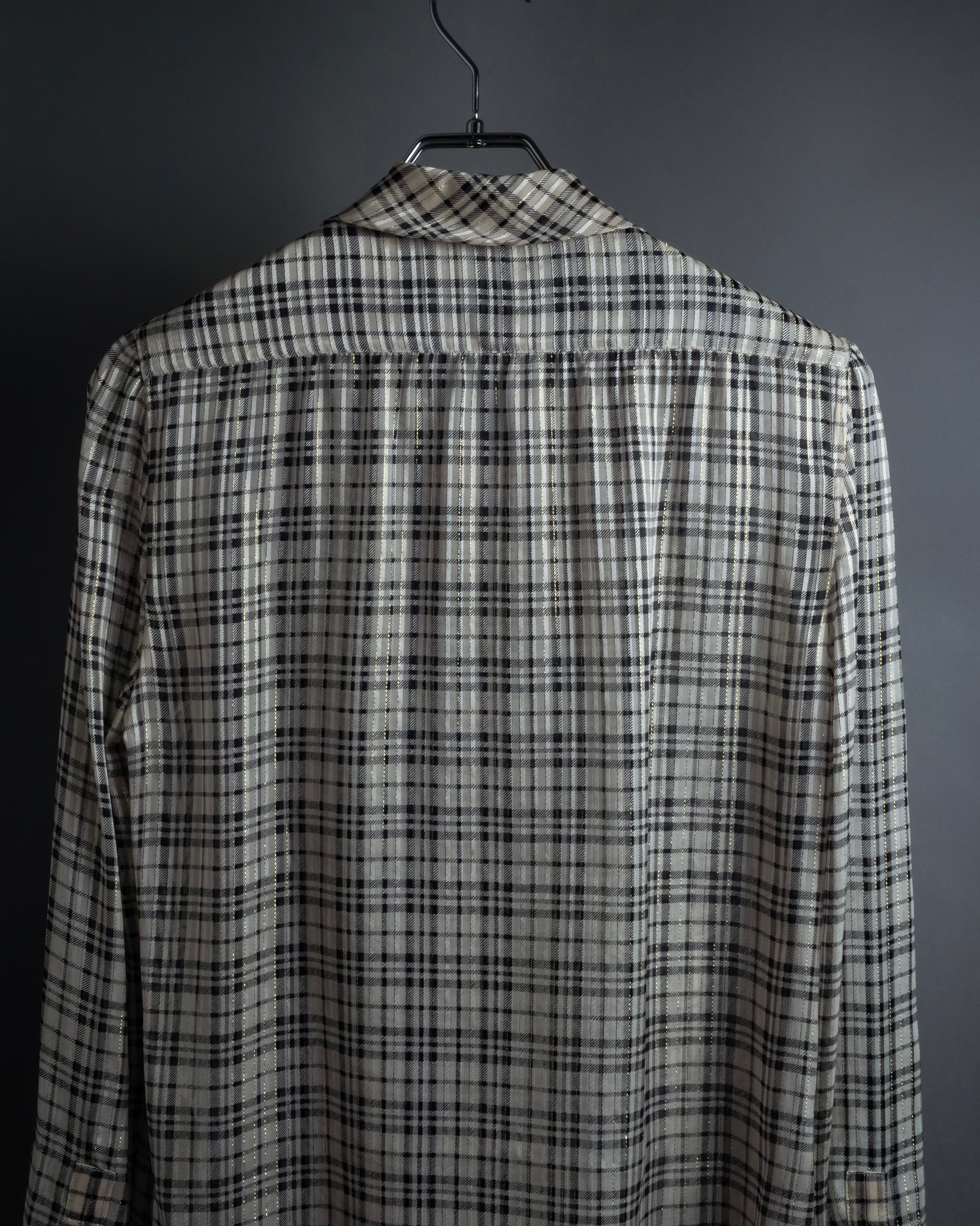 "Saint Laurent" Lame check pattern bow tie shirt