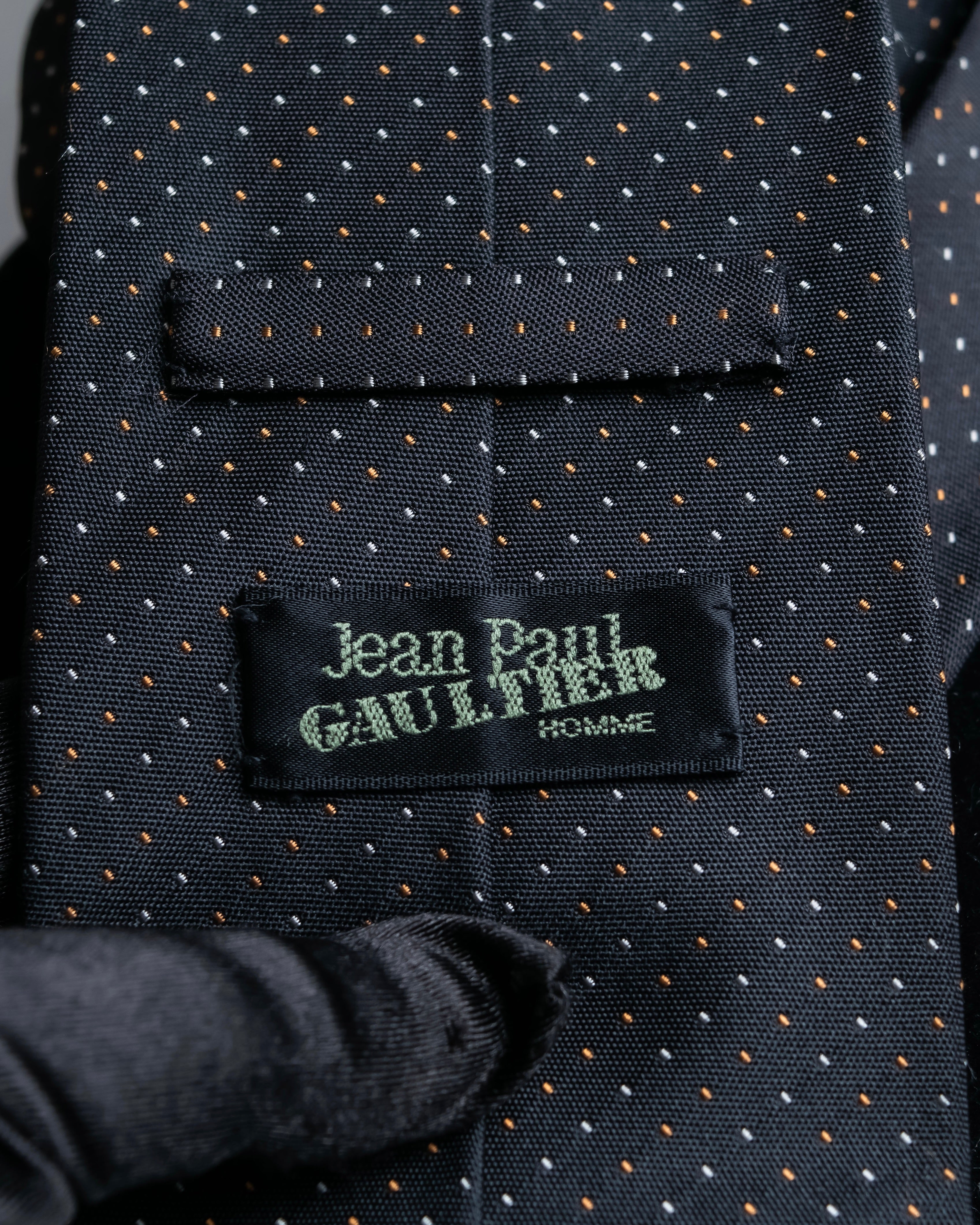 "JEAN PAUL GAULTIER" 100% silk white＆orange dot pattern neck tie